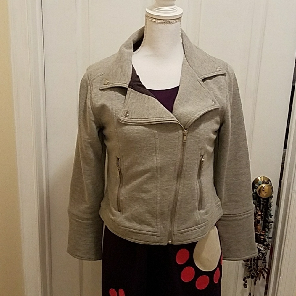 Cynthia Rowley Grey Moto Sweatshirt Jacket Size S
